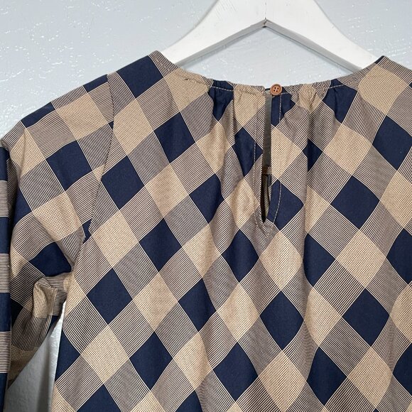 Summersalt Women XS Black Brown Buffalo Check Tiered Midi Dress Cotton Cottage - Picture 8 of 9